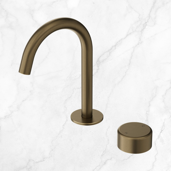 Nero Serenity Progressive Basin Mixer Arc Spout with Metal Handle Tumbled Antique Brass