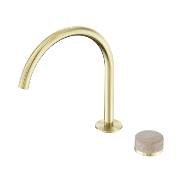 Nero Serenity Progressive Bath/Kitchen Mixer Arc Spout With Rome Travertine Handle Brushed Gold