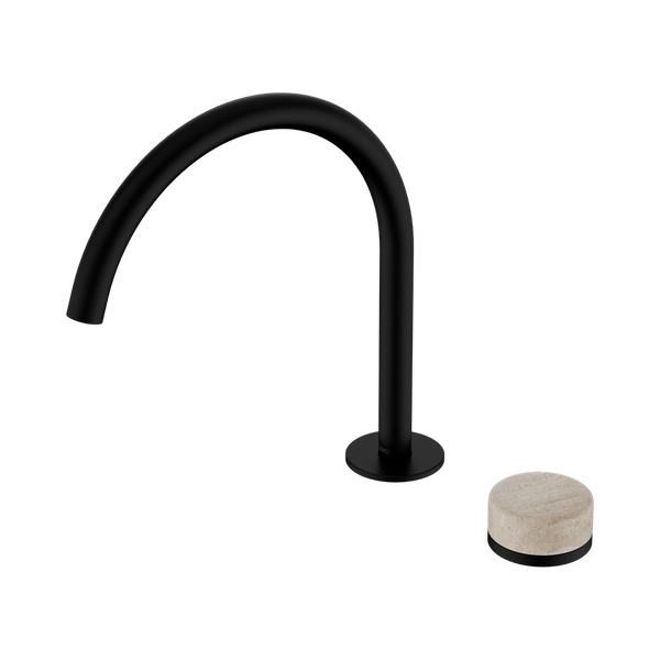 Nero Serenity Progressive Bath/Kitchen Mixer Arc Spout With Rome Travertine Handle Matte Black