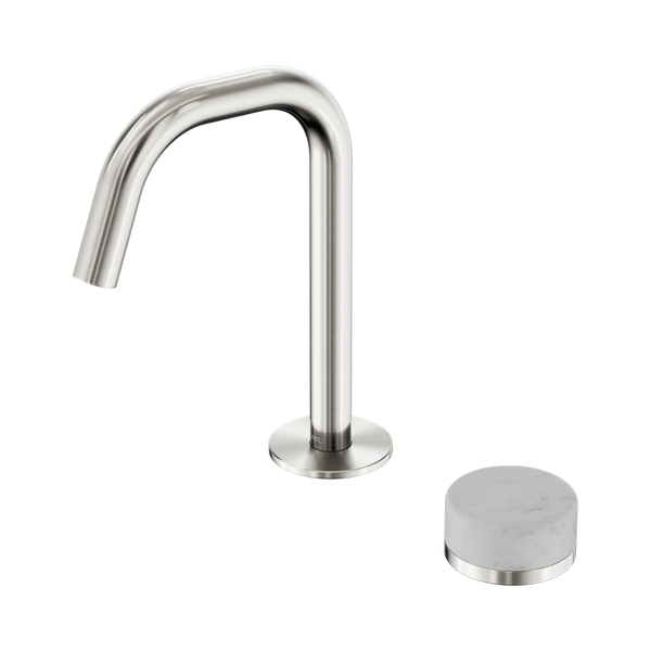 Nero Serenity Progressive Basin Mixer Edge Spout With Carrara Handle Brushed Nickel