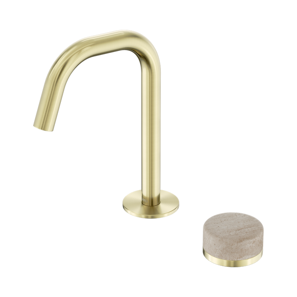 Nero Serenity Progressive Basin Mixer Edge Spout With Rome Travertine Handle Brushed Gold