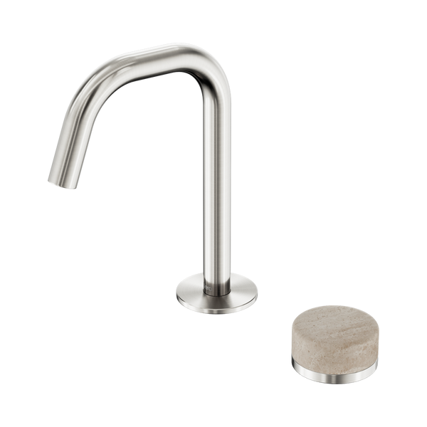 Nero Serenity Progressive Basin Mixer Edge Spout With Rome Travertine Handle Brushed Nickel