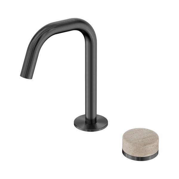 Nero Serenity Progressive Basin Mixer Edge Spout With Rome Travertine Handle Gunmetal