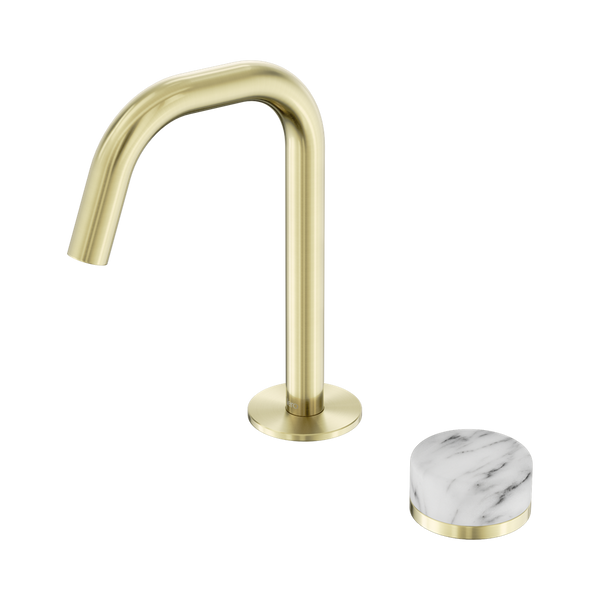 Nero Serenity Progressive Basin Mixer Edge Spout With Arabescato Corchia Handle Brushed Gold
