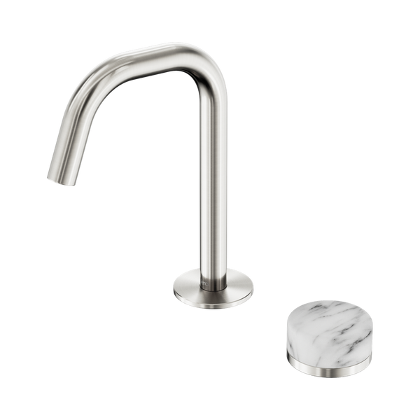 Nero Serenity Progressive Basin Mixer Edge Spout With Arabescato Corchia Handle Brushed Nickel