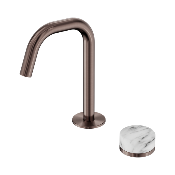 Nero Serenity Progressive Basin Mixer Edge Spout With Arabescato Corchia Handle Brushed Bronze