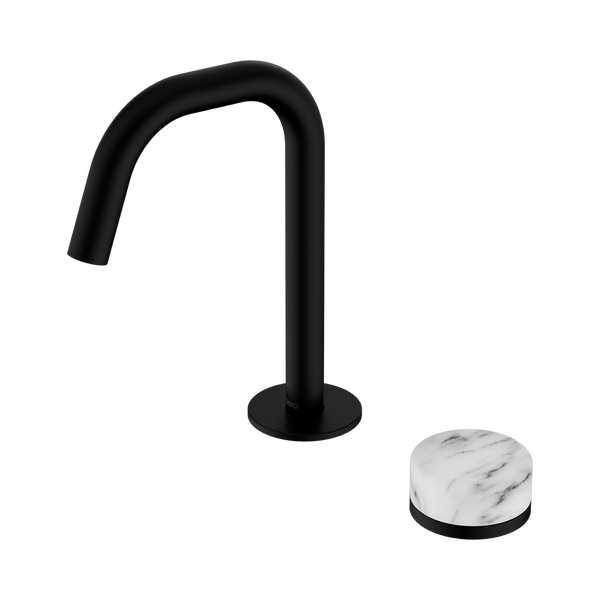 Nero Serenity Progressive Basin Mixer Edge Spout With Arabescato Corchia Handle Matte Black