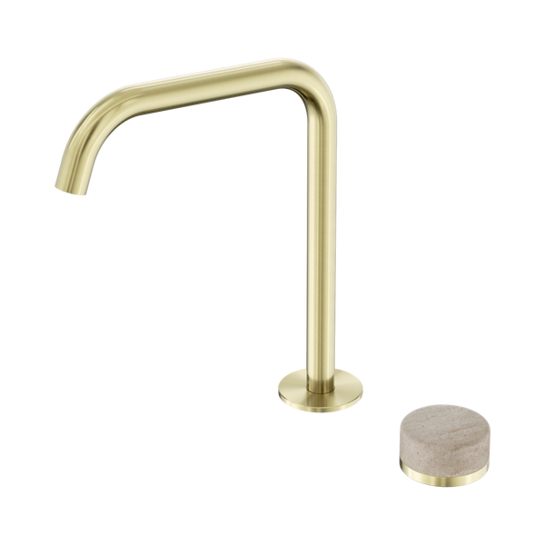 Nero Serenity Progressive Bath/Kitchen Mixer Edge Spout With Rome Travertine Handle Brushed Gold