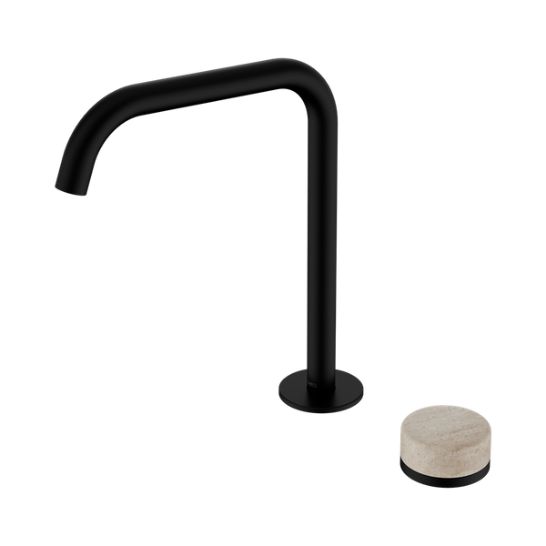 Nero Serenity Progressive Bath/Kitchen Mixer Edge Spout With Rome Travertine Handle Matte Black