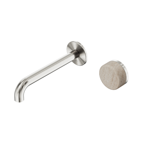 Serenity Progressive Wall Basin Mixer 185mm Spout with Rome Travertine Handle Brushed Nickel
