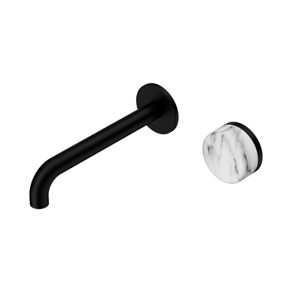 Nero Serenity Progressive Wall Basin Mixer 185mm Spout with Arabescato Corchia Handle Matte Black
