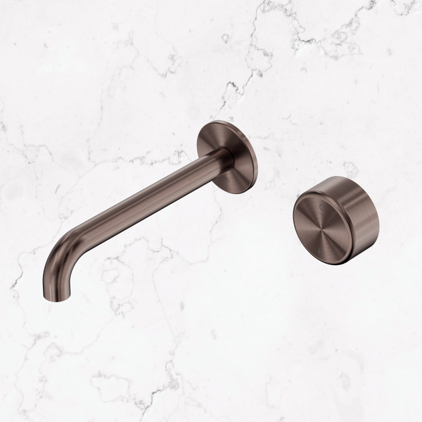 Nero Serenity Progressive Wall Basin Mixer 185mm Spout with Metal Handle Brushed Bronze