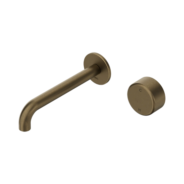 Nero Serenity Progressive Wall Basin Mixer 185mm Spout with Metal Handle (Complete Kit) Tumbled Antique Brass