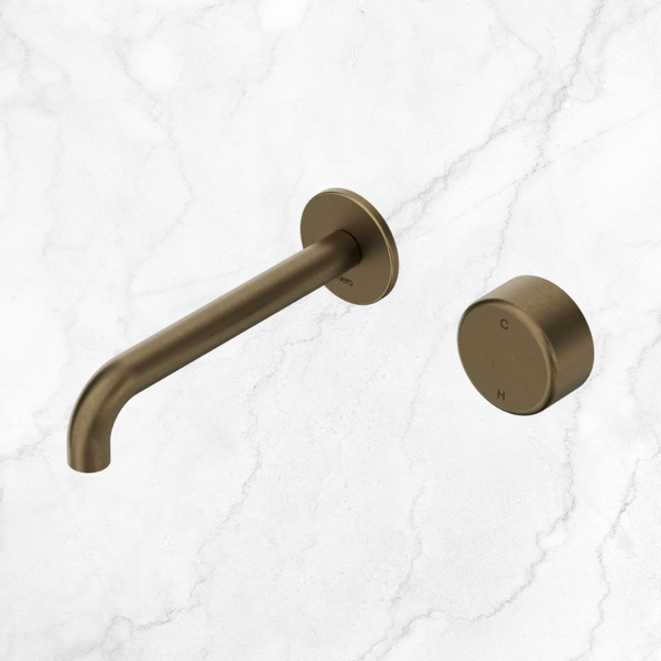 Nero Serenity Progressive Wall Basin Mixer 185mm Spout with Metal Handle (Complete Kit) Tumbled Antique Brass