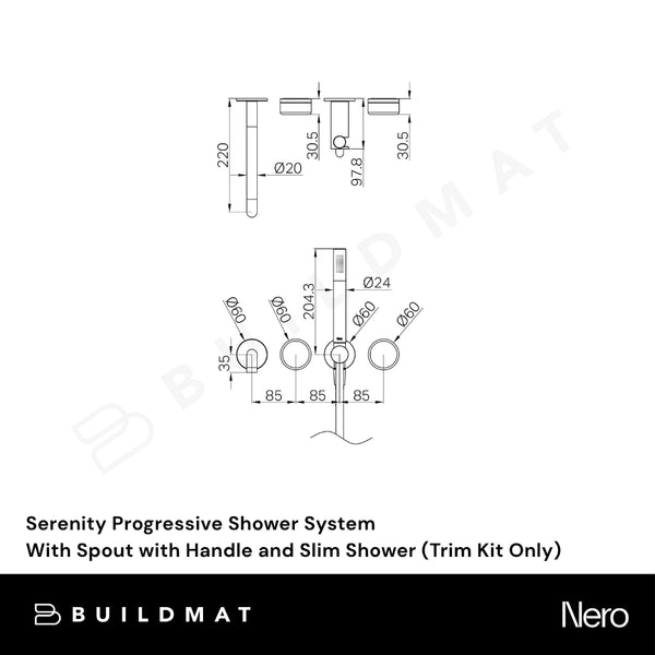 Nero Serenity Progressive Shower System With Spout With Marquina Black Handle and Slim Shower (Trim Kit Only) Gunmetal