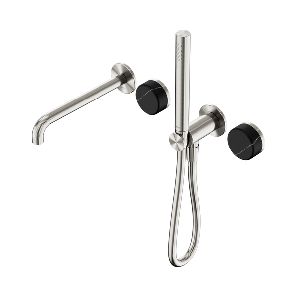 Nero Serenity Progressive Shower System With Spout With Marquina Black Handle And Slim Shower Brushed Nickel