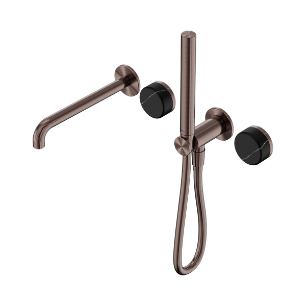 Nero Serenity Progressive Shower System With Spout With Marquina Black Handle And Slim Shower Brushed Bronze