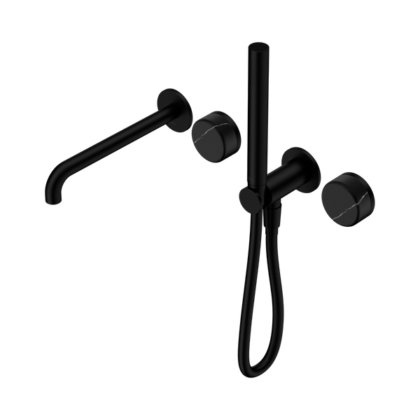 Nero Serenity Progressive Shower System With Spout With Marquina Black Handle And Slim Shower Matte Black
