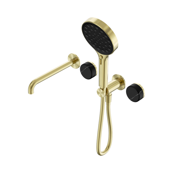 Nero Serenity Progressive Shower System With Spout With Marquina Black Handle And Serenity Hand Shower Brushed Gold