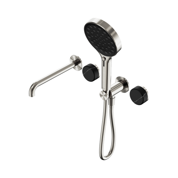 Nero Serenity Progressive Shower System With Spout With Marquina Black Handle And Serenity Hand Shower Brushed Nickel