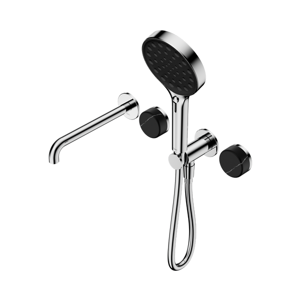 Nero Serenity Progressive Shower System With Spout With Marquina Black Handle And Serenity Hand Shower Chrome