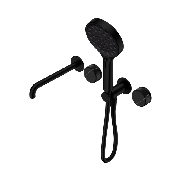 Nero Serenity Progressive Shower System With Spout With Marquina Black Handle And Serenity Hand Shower Matte Black