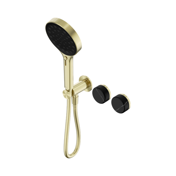 Nero Serenity Progressive Shower System With Marquina Black Handle And Serenity Hand Shower Brushed Gold