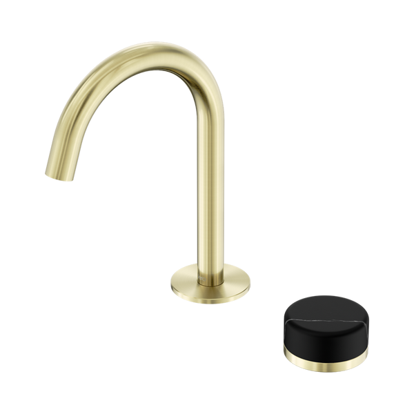 Nero Serenity Progressive Basin Mixer Arc Spout With Marquina Black Handle Brushed Gold