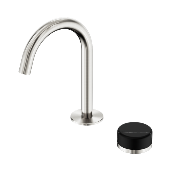 Nero Serenity Progressive Basin Mixer Arc Spout With Marquina Black Handle Brushed Nickel