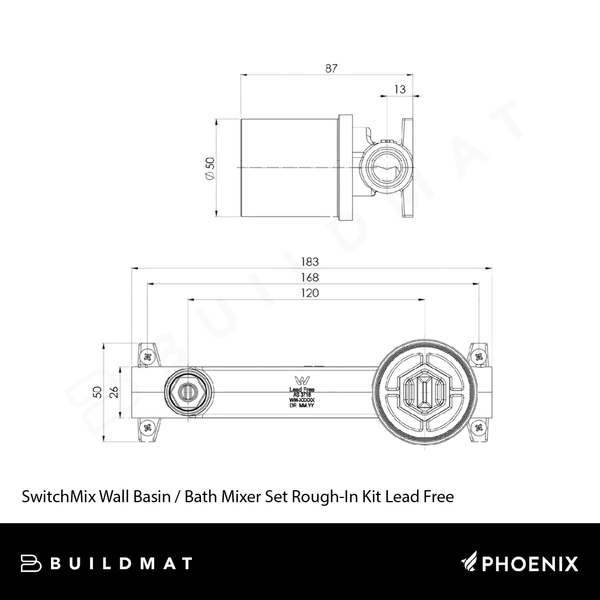 Phoenix SwitchMix Wall Basin / Bath Mixer Set Rough-In Kit Lead Free