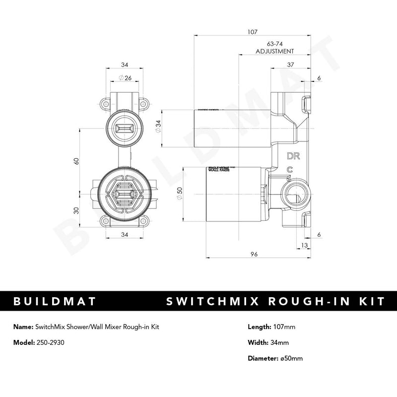 SwitchMix Shower/Bath Divertor Mixer Rough-in Kit