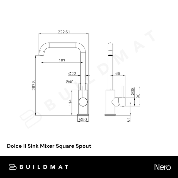 Nero Dolce II Sink Mixer Square Spout Brushed Nickel