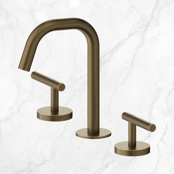 Nero Mecca Lever Basin Set Edge Spout Tumbled Antique Brass