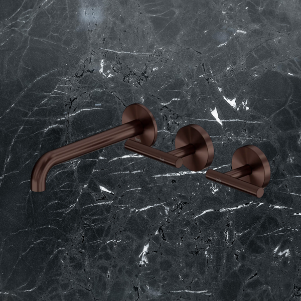 Nero Mecca Lever Wall Basin/Bath Set 185mm Offset Spout (Complete Kit) Rome Bronze Lead Free