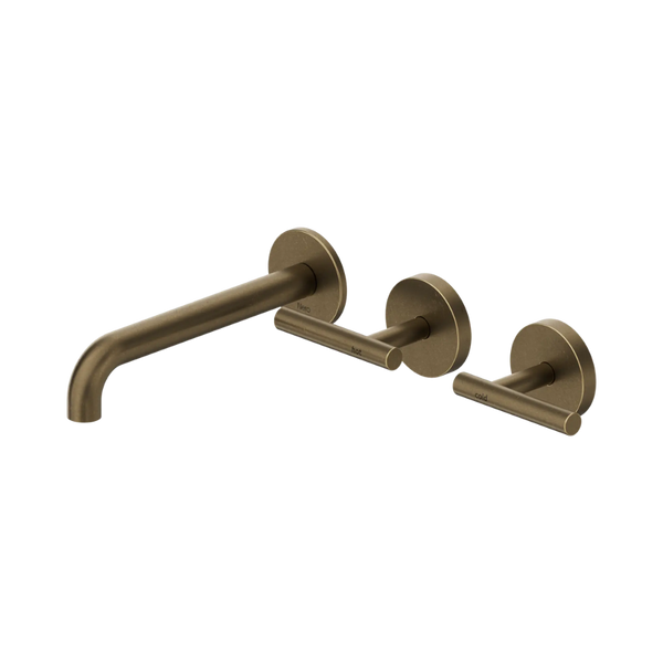 Nero Mecca Lever Wall Basin/Bath Set 185mm Offset Spout (Complete Kit) Tumbled Antique Brass
