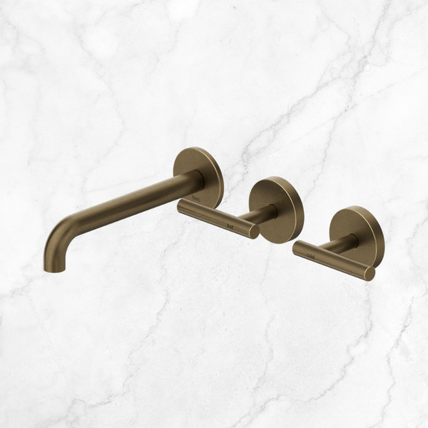 Nero Mecca Lever Wall Basin/Bath Set 185mm Offset Spout (Complete Kit) Tumbled Antique Brass