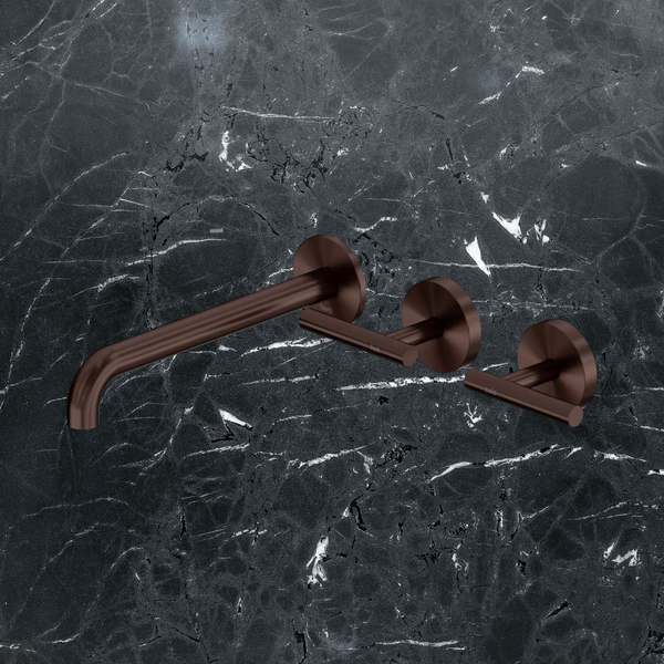 Nero Mecca Lever Wall Basin/Bath Set 220mm Offset Spout (Complete Kit) Rome Bronze Lead Free