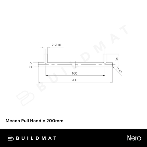 Nero Mecca Pull Handle 200mm Tumbled Antique Brass