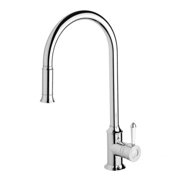 Nostalgia Pull Out Sink Mixer 230mm Chrome White