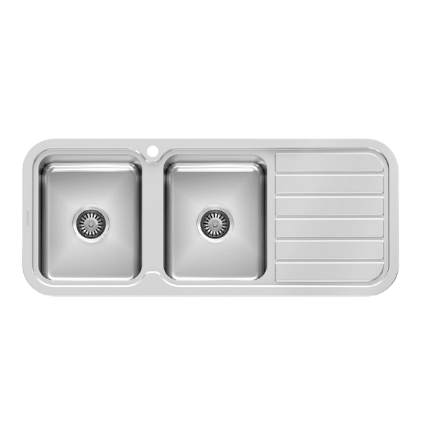 Phoenix 1000 Series Double Left Hand Bowl Sink with Drainer and Taphole Stainless Steel