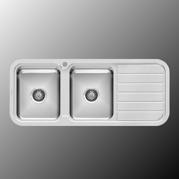 Phoenix 1000 Series Double Left Hand Bowl Sink with Drainer and Taphole Stainless Steel