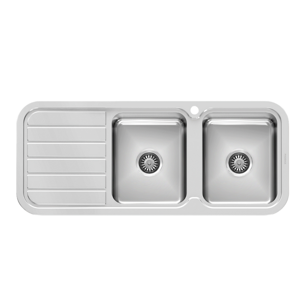 Phoenix 1000 Series Double Right Hand Bowl Sink with Drainer and Taphole Stainless Steel