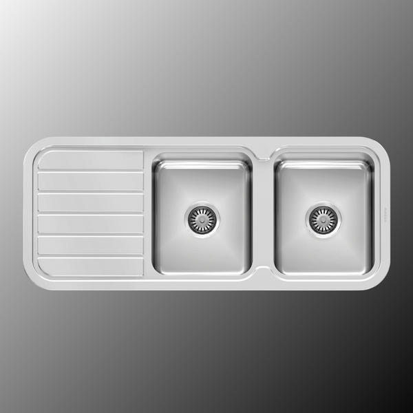 Phoenix 1000 Series Double Bowl Sink with Drainer and No Taphole Stainless Steel