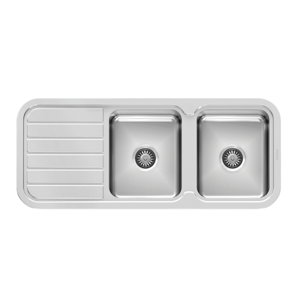 Phoenix 1000 Series Double Bowl Sink with Drainer and No Taphole Stainless Steel
