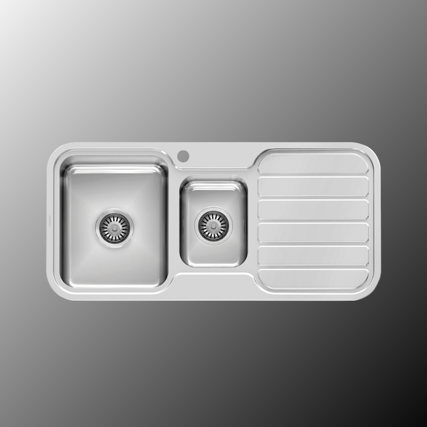 Phoenix 1000 Series 1 and 1/3 Left Hand Bowl Sink with Drainer and Taphole Stainless Steel
