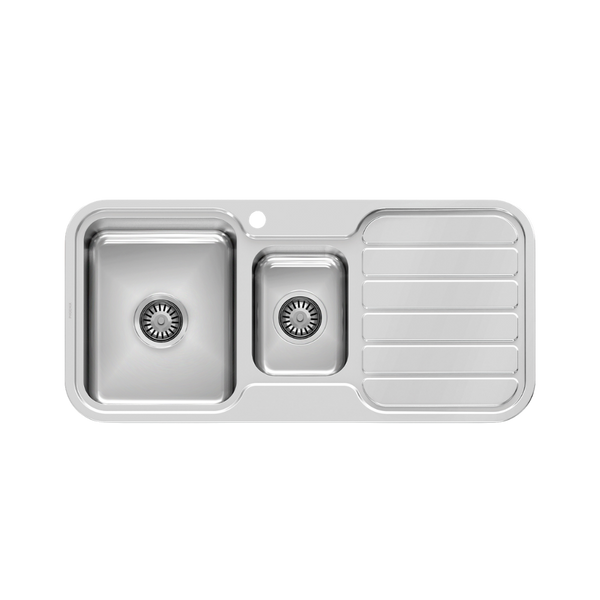 Phoenix 1000 Series 1 and 1/3 Left Hand Bowl Sink with Drainer and Taphole Stainless Steel