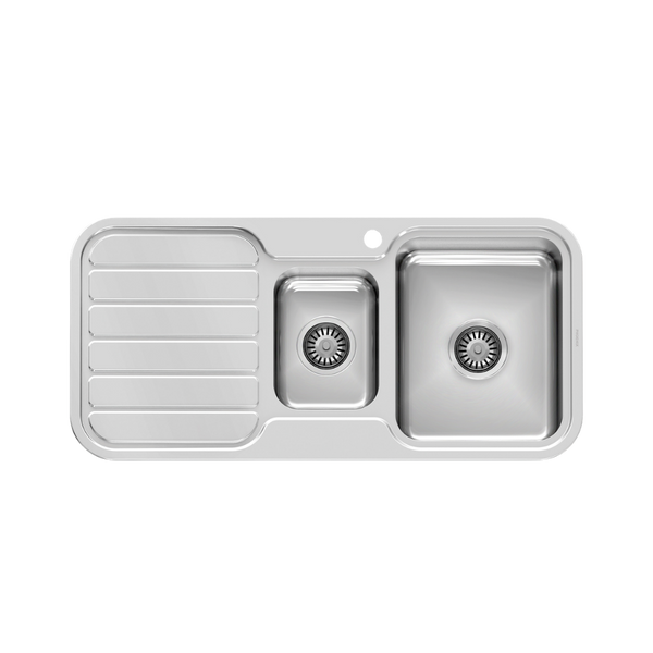 Phoenix 1000 Series 1 and 1/3 Right Hand Bowl Sink with Drainer and Taphole Stainless Steel