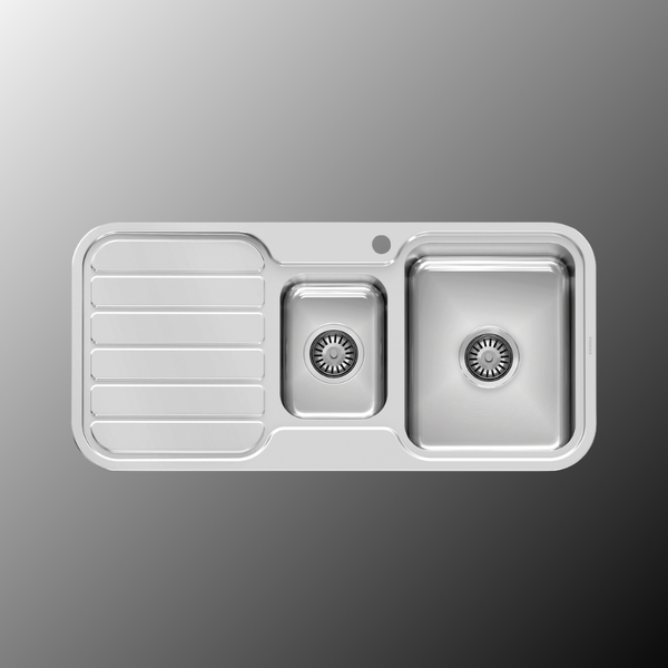 Phoenix 1000 Series 1 and 1/3 Right Hand Bowl Sink with Drainer and Taphole Stainless Steel