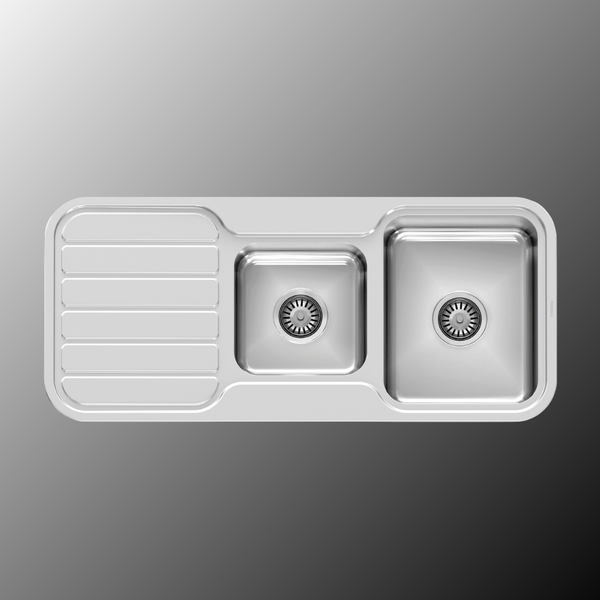 Phoenix 1000 Series 1 and 3/4 Bowl Sink with Drainer and No Taphole Stainless Steel