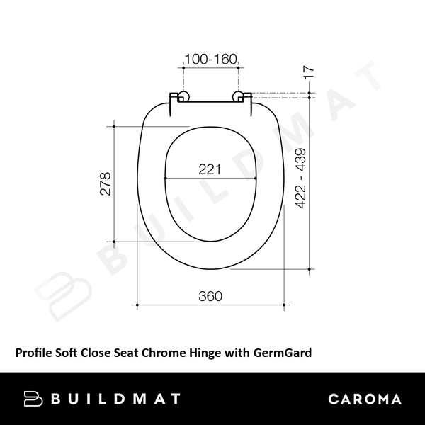 Caroma Profile Soft Close Seat Chrome Hinge with GermGard® White
